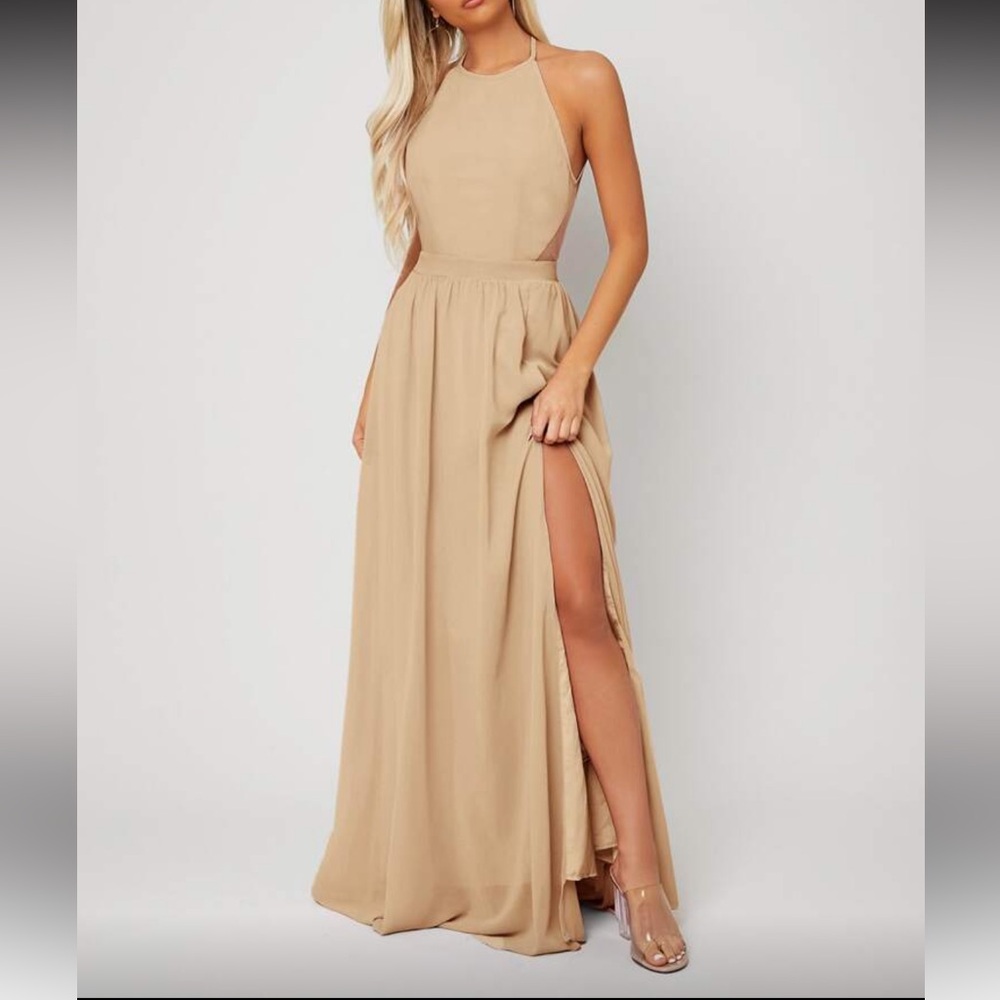 SHEIN Beige Halter Maxi Dress